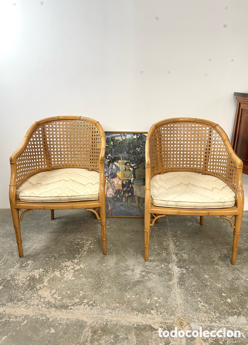 Vintage: Pareja butacas rejilla estilo chippendale