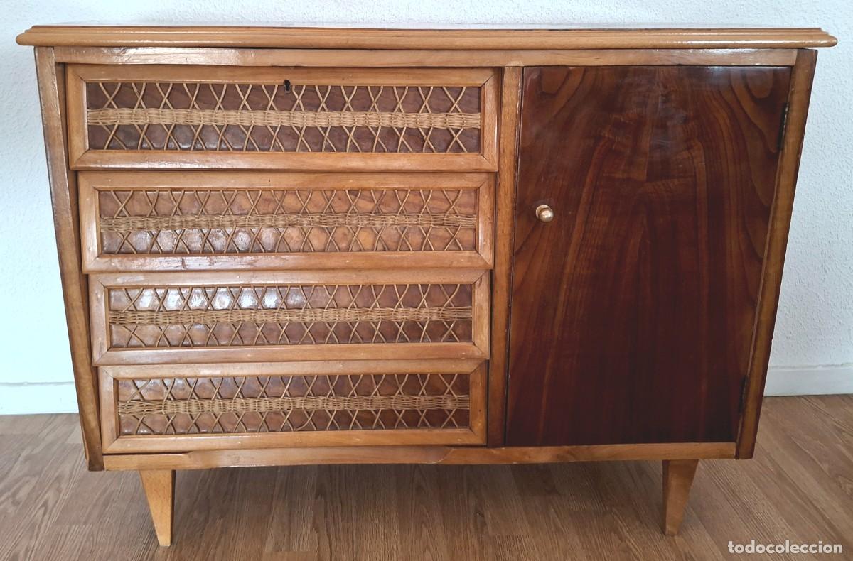 Vintage: C&oacute;moda aparador vintage Mid Century Escandinavo a&ntilde;os 50 60 trenzado rat&aacute;n cajones S&Oacute;LO RECOGER