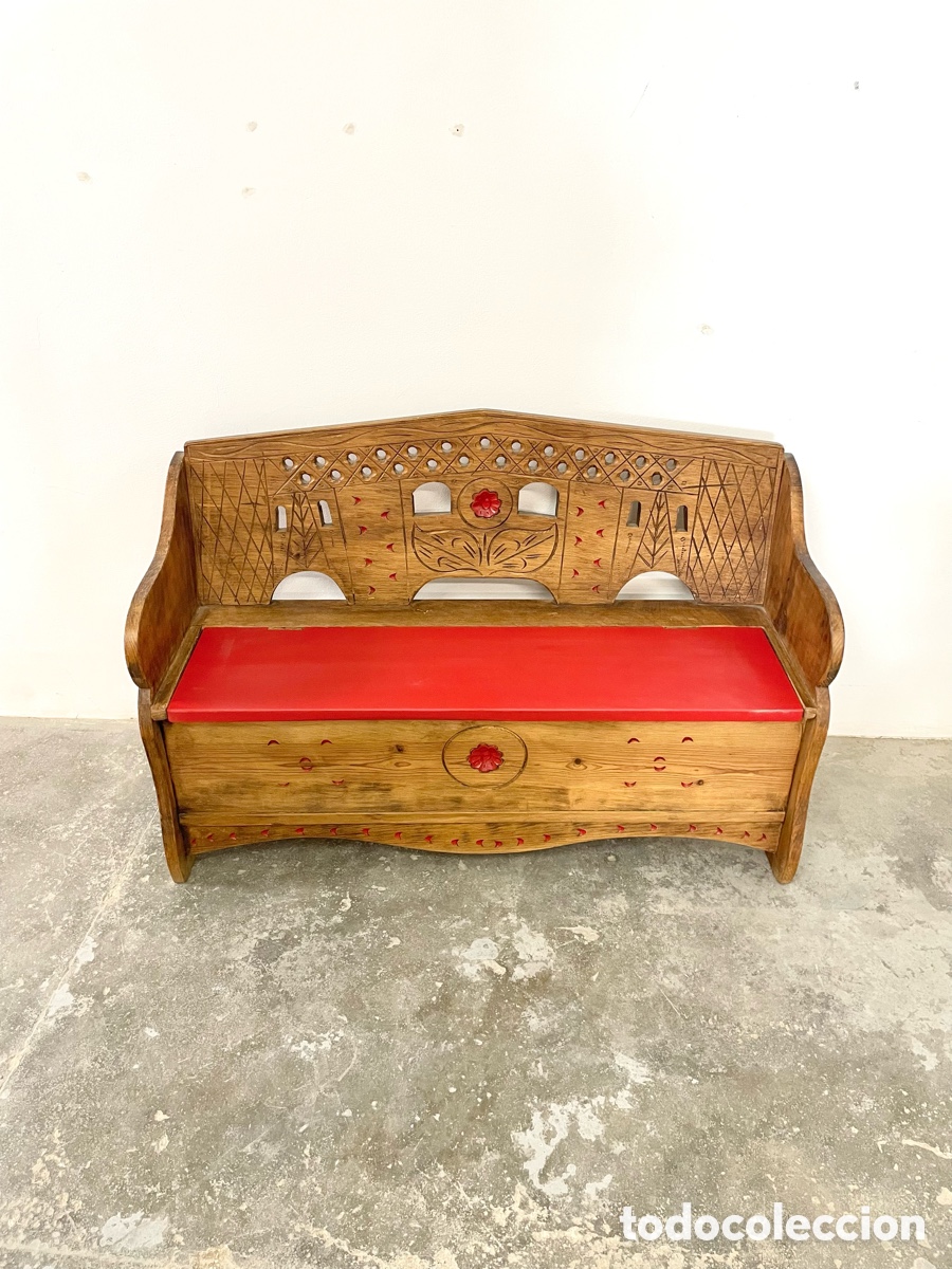 Vintage: Banco de madera con almacenaje - Foto 2