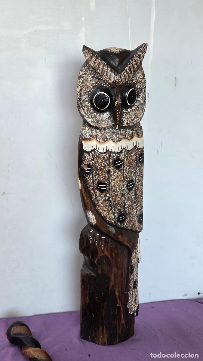 Vintage: escultura de buho de madera