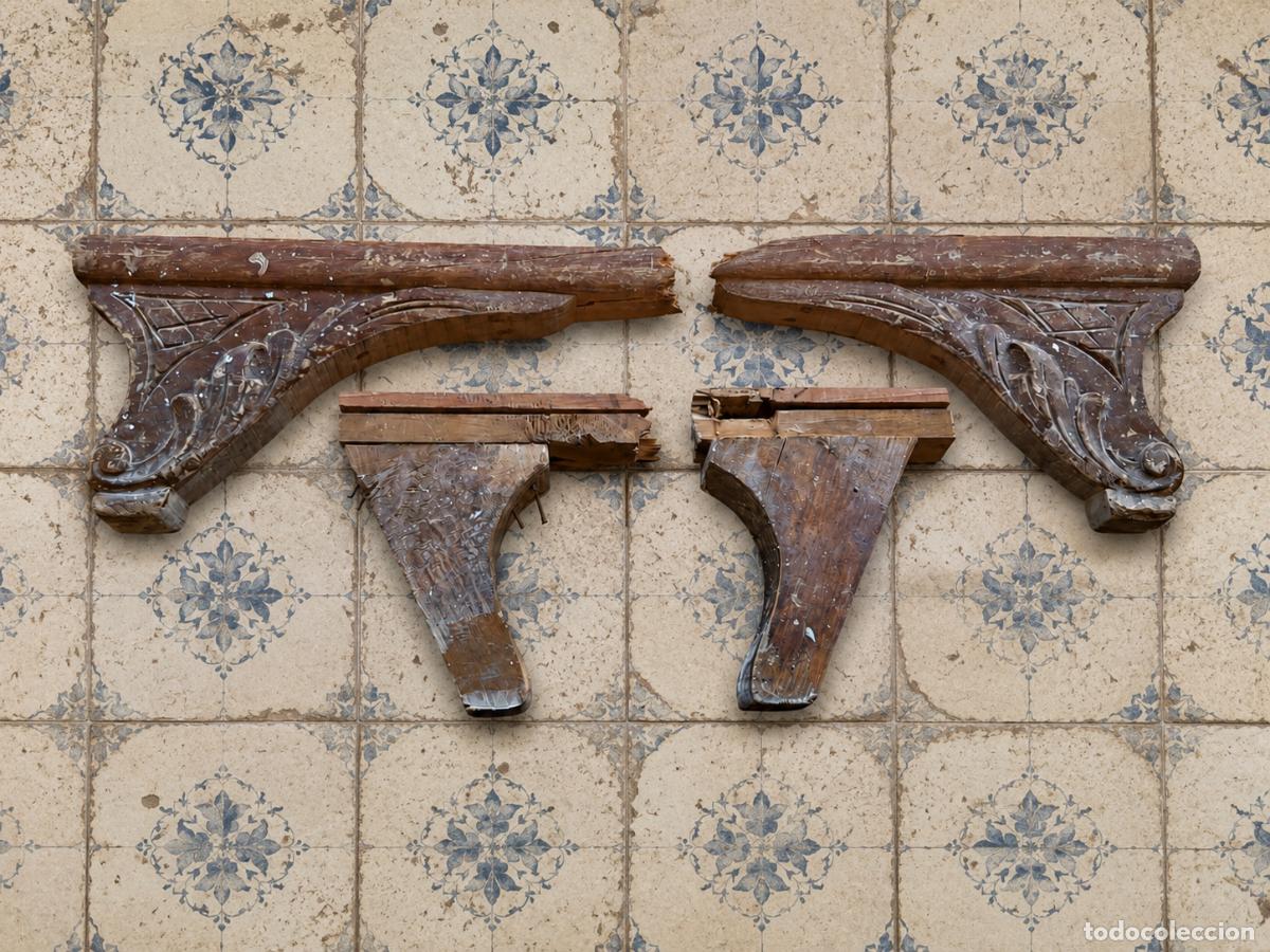 Vintage: Patas de madera tallada para reparaci&oacute;n de mueble baul arca armario