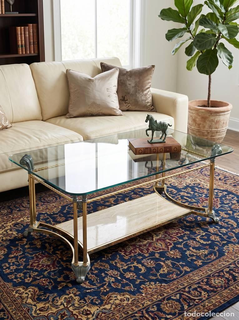 Vintage: MESA DE CENTRO CRISTAL Y M&Aacute;RMOL