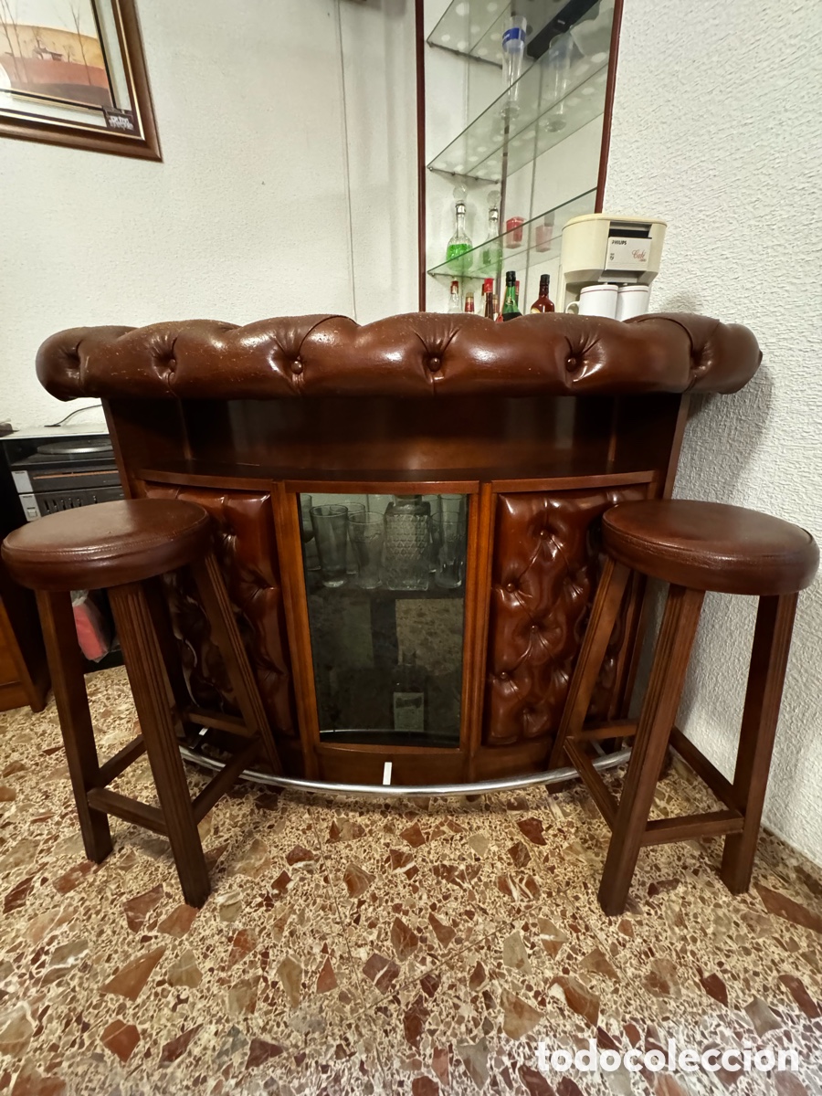 Vintage: Mueble bar con taburetes a&ntilde;os 80