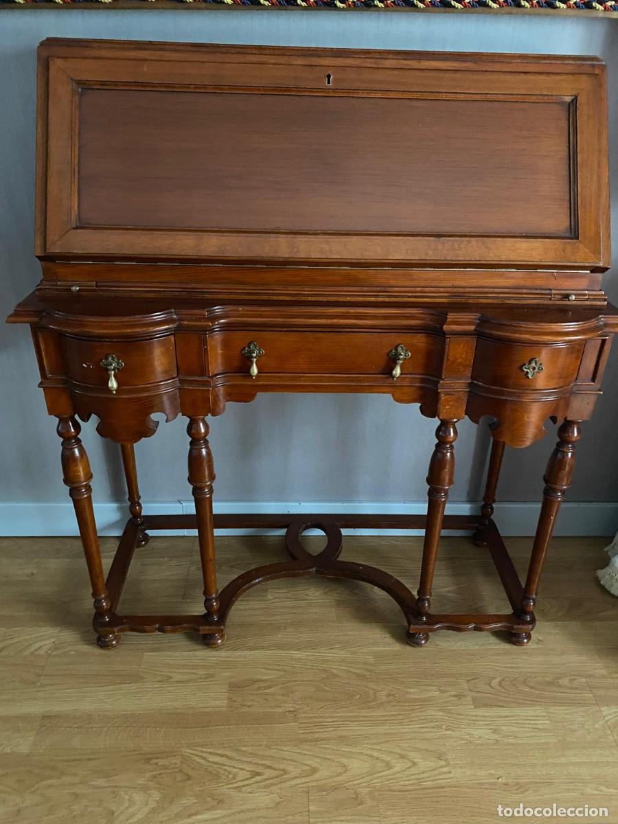 Vintage: Magn&iacute;fico Bur&oacute; Escritorio de Cilindro Vintage Madera Noble y Patas Torneadas - Estilo Cl&aacute;sico