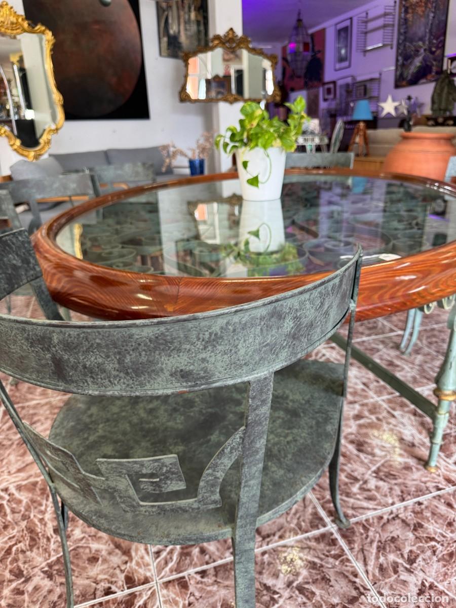 Vintage: Impresionante mesa ovalada en forja y madera 230x 146 cm.