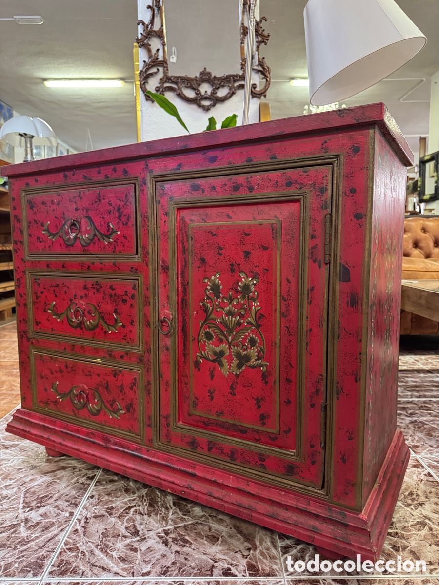 Vintage: Mueble auxiliar en madera de teka policromada