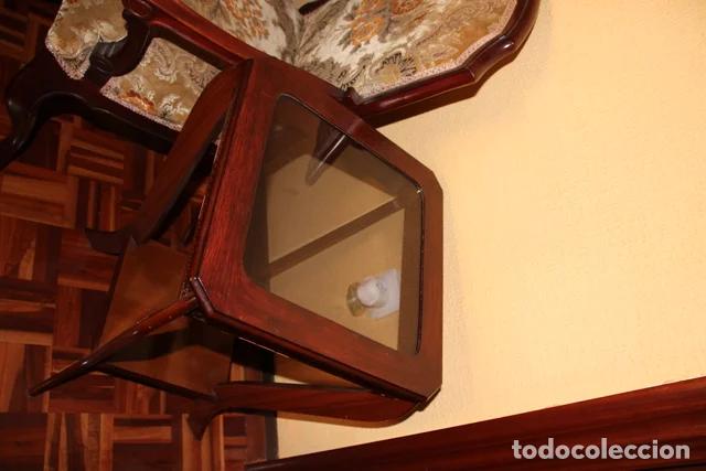 Vintage: Mesa auxiliar de madera y cristal - Foto 2