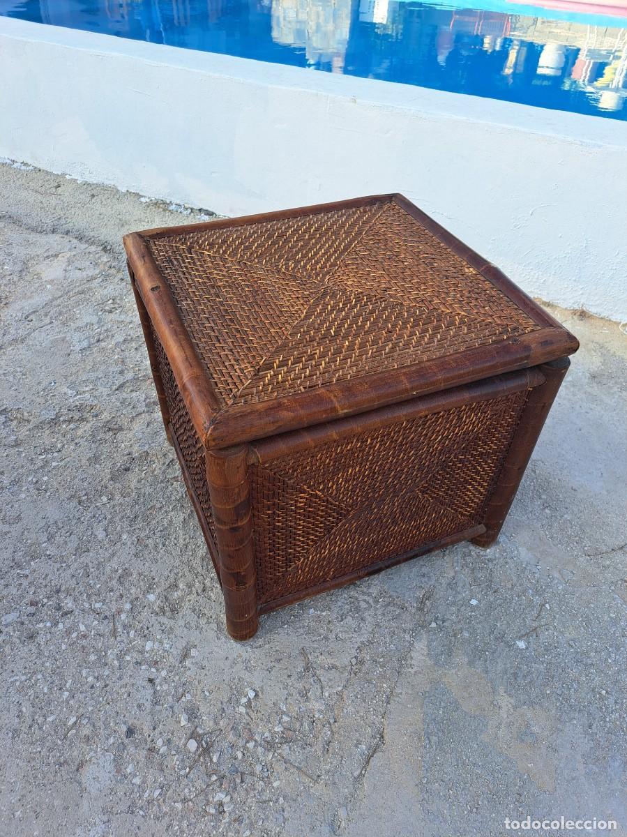Vintage: Banco ba&uacute;l de bamb&uacute; y rat&aacute;n. - Foto 2