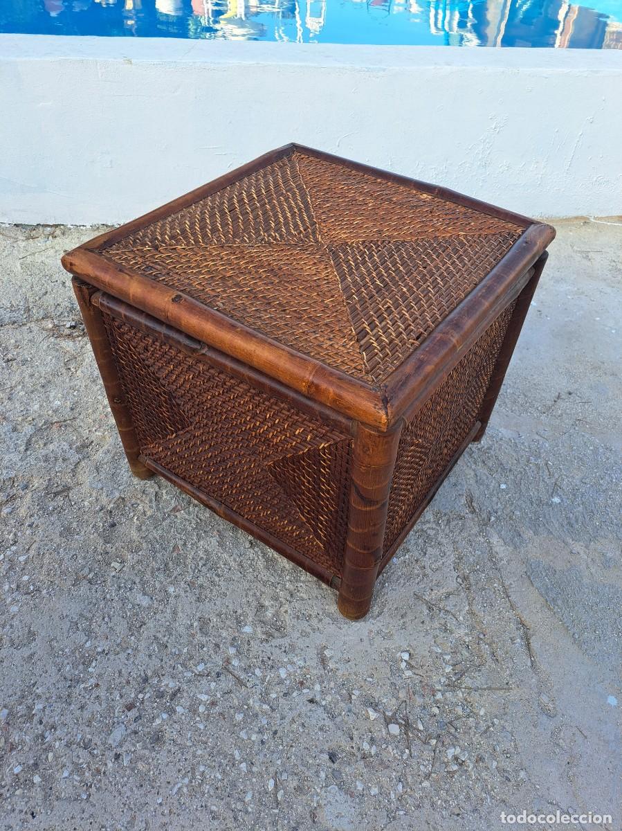 Vintage: Banco ba&uacute;l de bamb&uacute; y rat&aacute;n. - Foto 3