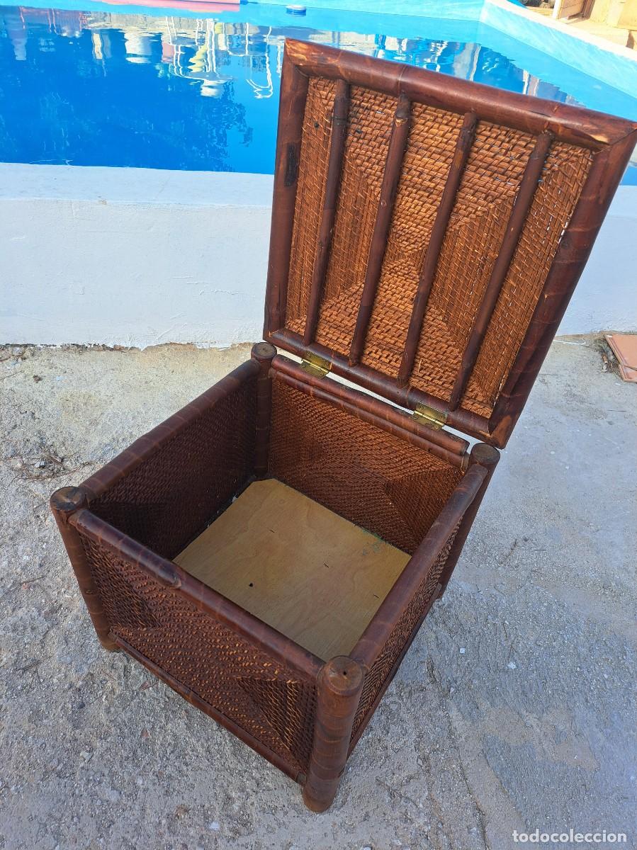 Vintage: Banco ba&uacute;l de bamb&uacute; y rat&aacute;n. - Foto 5