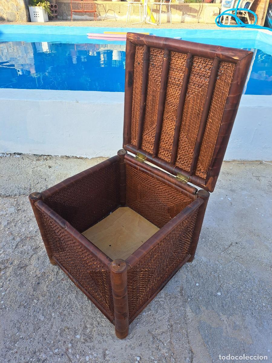 Vintage: Banco ba&uacute;l de bamb&uacute; y rat&aacute;n. - Foto 7