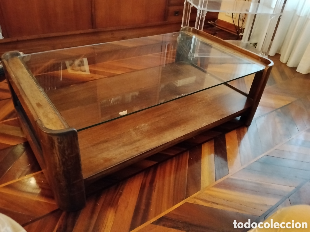 Vintage: MESA DE CENTRO MADERA MACIZA Y CRISTAL - Foto 2