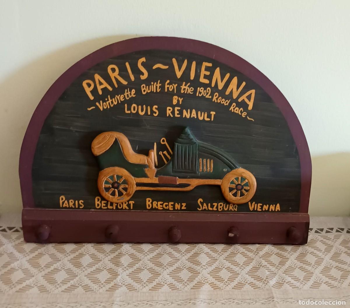 Vintage: Perchero Vintage de Madera - Coche Antiguo Louis Renault 1902 (Par&iacute;s-Viena)