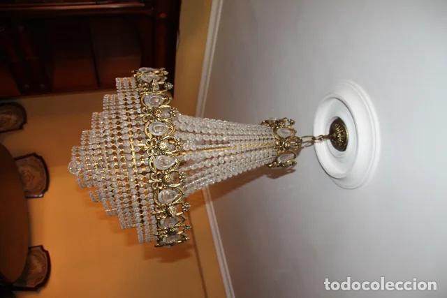 Vintage: L&aacute;mpara de cristal y metal dorada Como nuevo &middot; Dorado y Transparente &middot; Vidrio y Metal