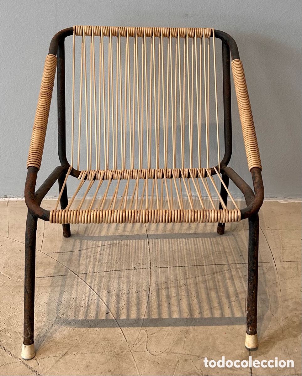 Vintage: Silla vintage de estructura met&aacute;lica y cord&oacute;n trenzado