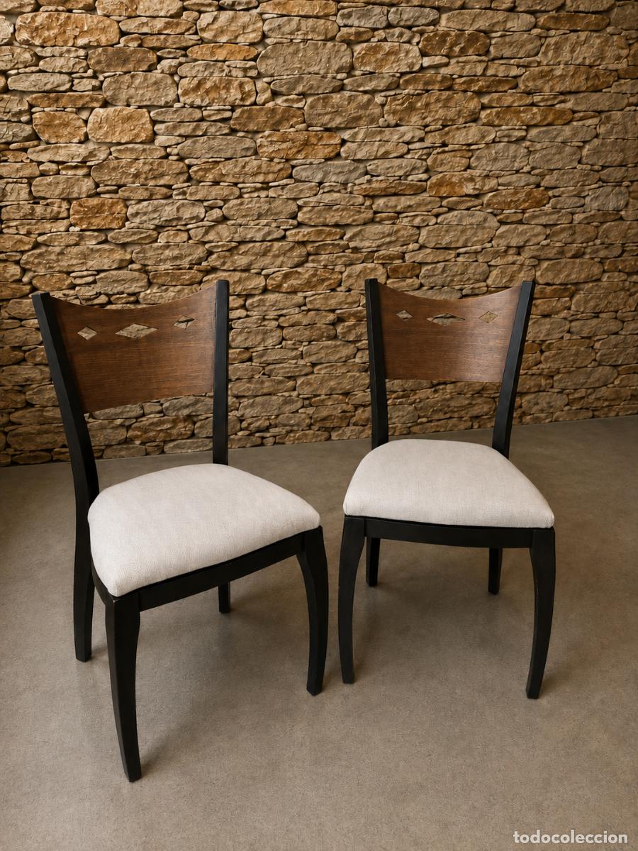 Vintage: Pareja de sillas vintage restauradas &ndash; acabado nogal, negro satinado y tapizado nuevo
