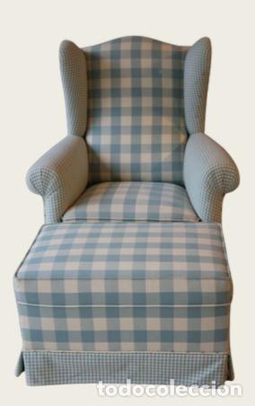 Vintage: SILL&Oacute;N OREJERO Y ESCABEL O REPOSAPI&Eacute;S MID-CENTURY INGL&Eacute;S