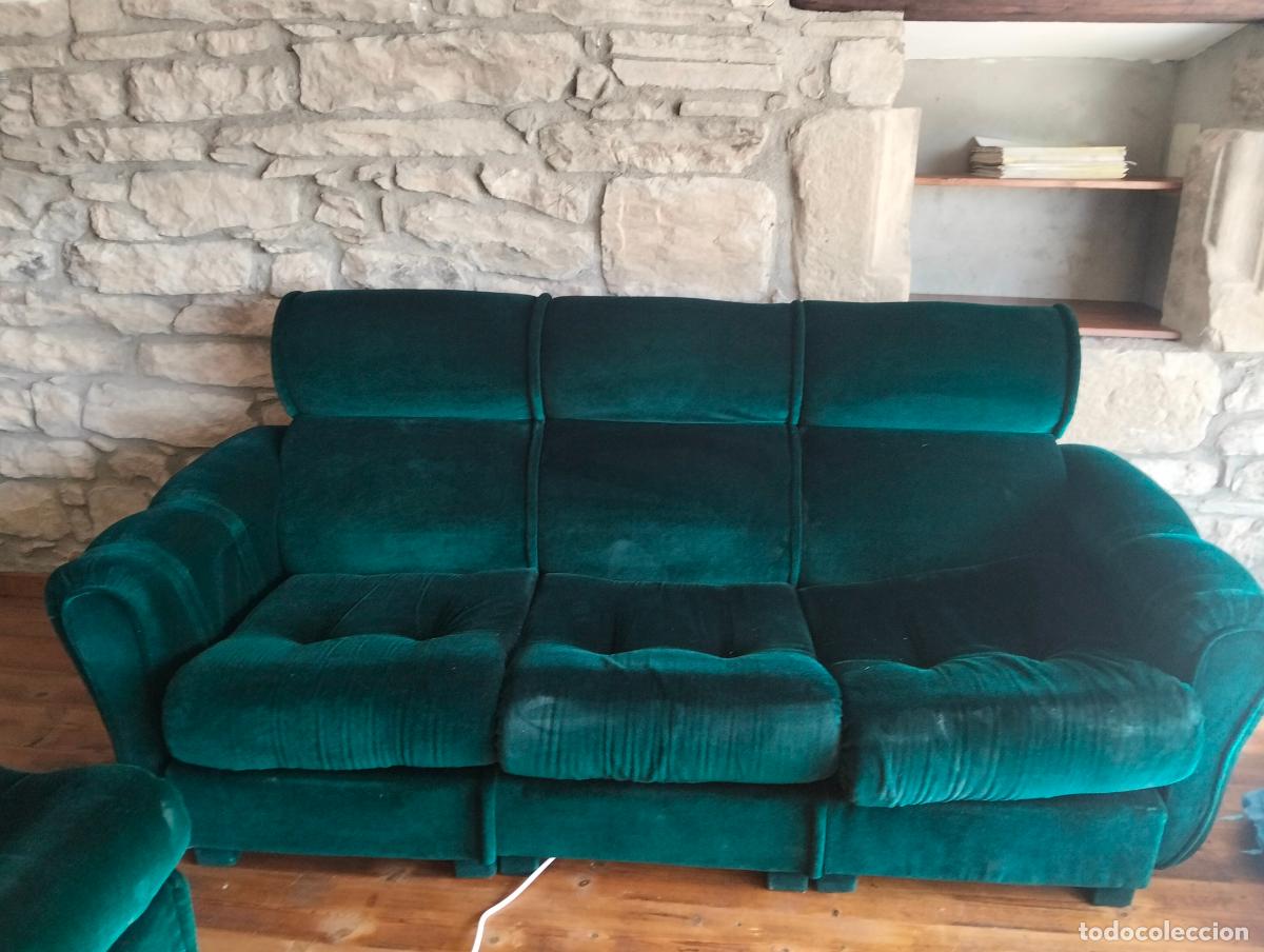 Vintage: Sof&aacute; vintage verde estilo a&ntilde;os 60-70 desmontable a piezas con curva 4-5 sillones