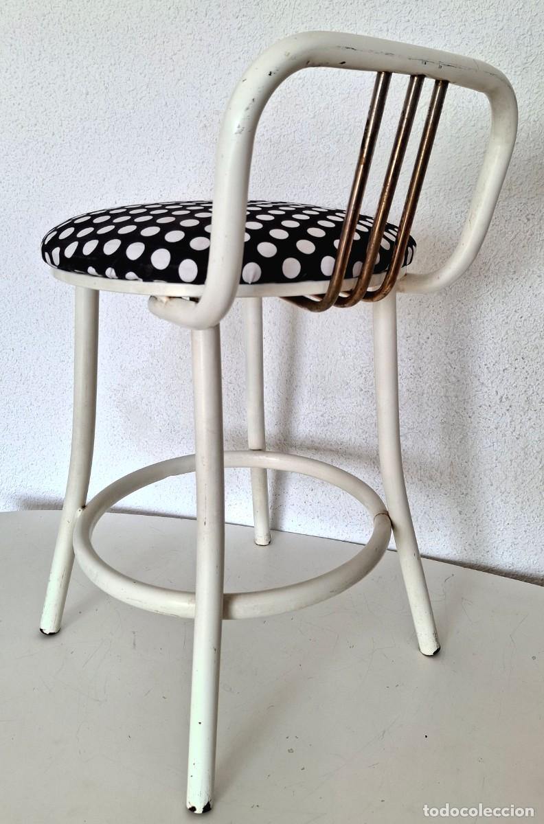 Vintage: Taburete estilo Thonet metal industrial Modernista Principios Mediados Siglo XX asiento retapizado