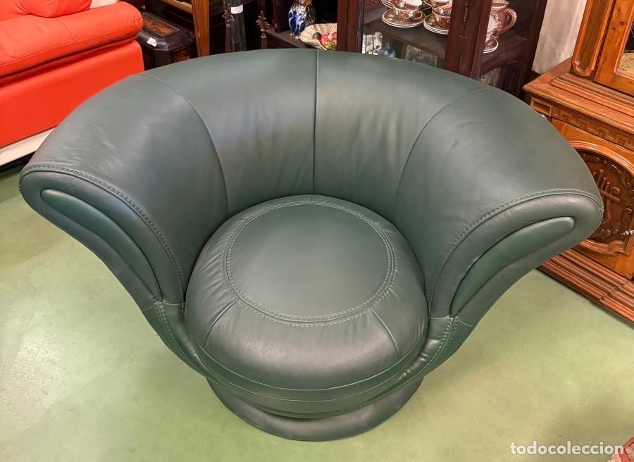 Vintage: Sill&oacute;n Giratorio de Piel Verde - Foto 2