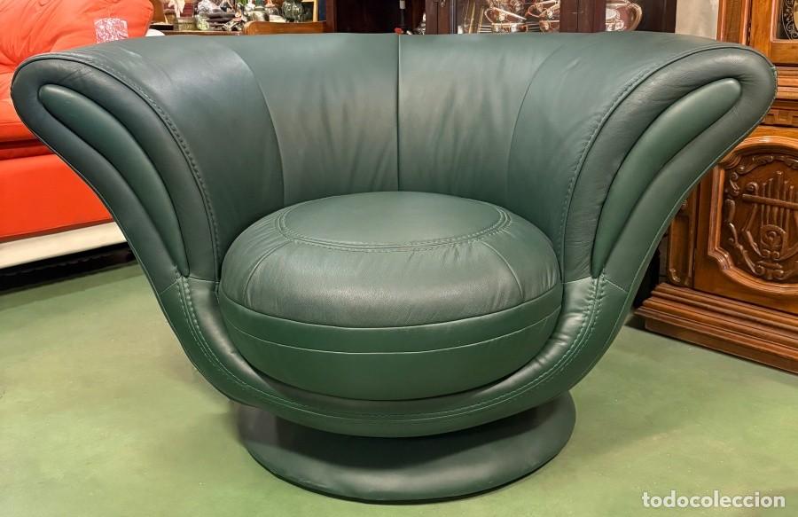 Vintage: Sill&oacute;n Giratorio de Piel Verde - Foto 3