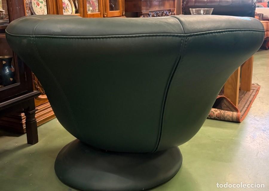 Vintage: Sill&oacute;n Giratorio de Piel Verde - Foto 4