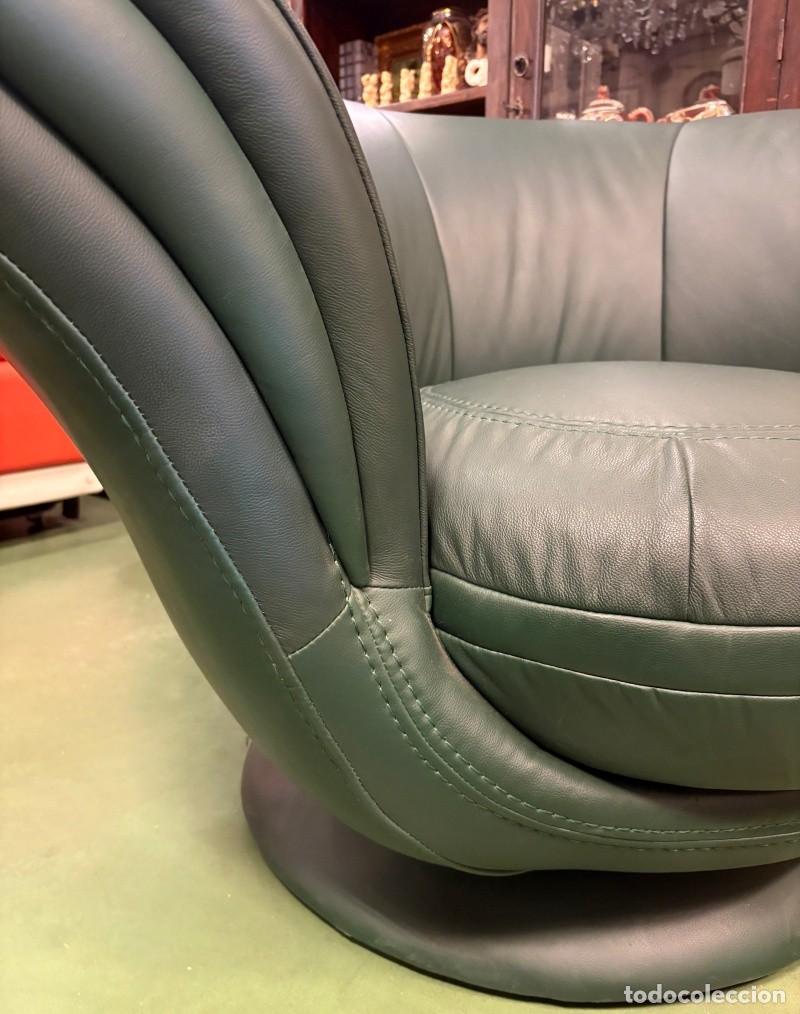 Vintage: Sill&oacute;n Giratorio de Piel Verde - Foto 6