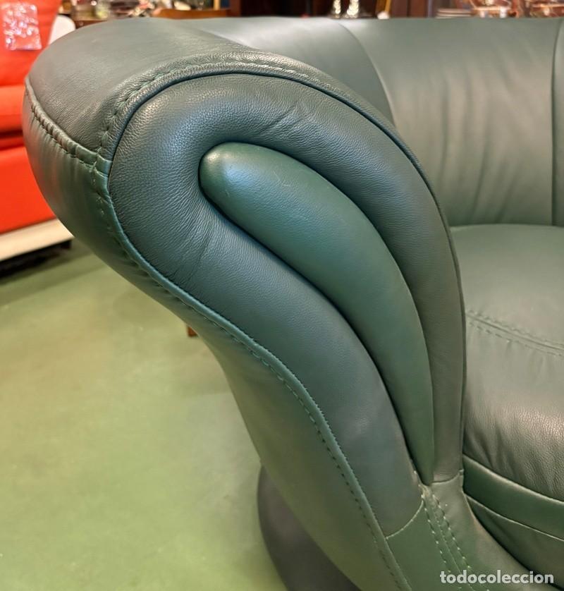 Vintage: Sill&oacute;n Giratorio de Piel Verde - Foto 7