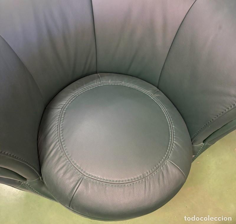 Vintage: Sill&oacute;n Giratorio de Piel Verde - Foto 8