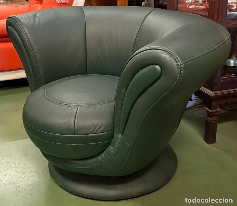 Vintage: Sill&oacute;n Giratorio de Piel Verde - Foto 9
