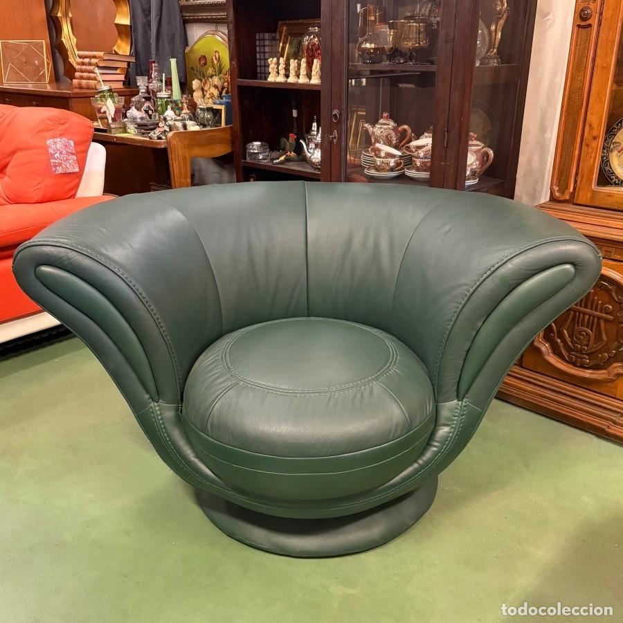 Vintage: Sill&oacute;n Giratorio de Piel Verde - Foto 1