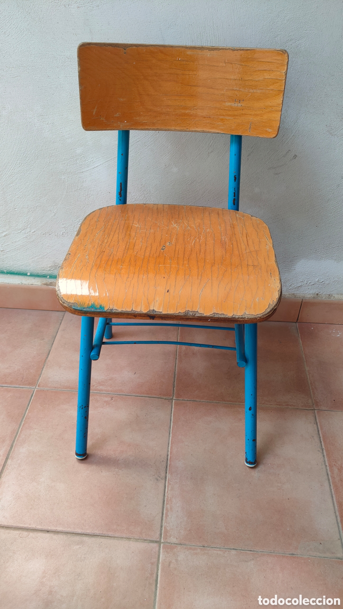 Vintage: SILLA COLEGIO.ESCUELA VINTAGE.A&Ntilde;OS 70.ESTILO INDUSTRIAL.METAL Y MADERA.AZUL.