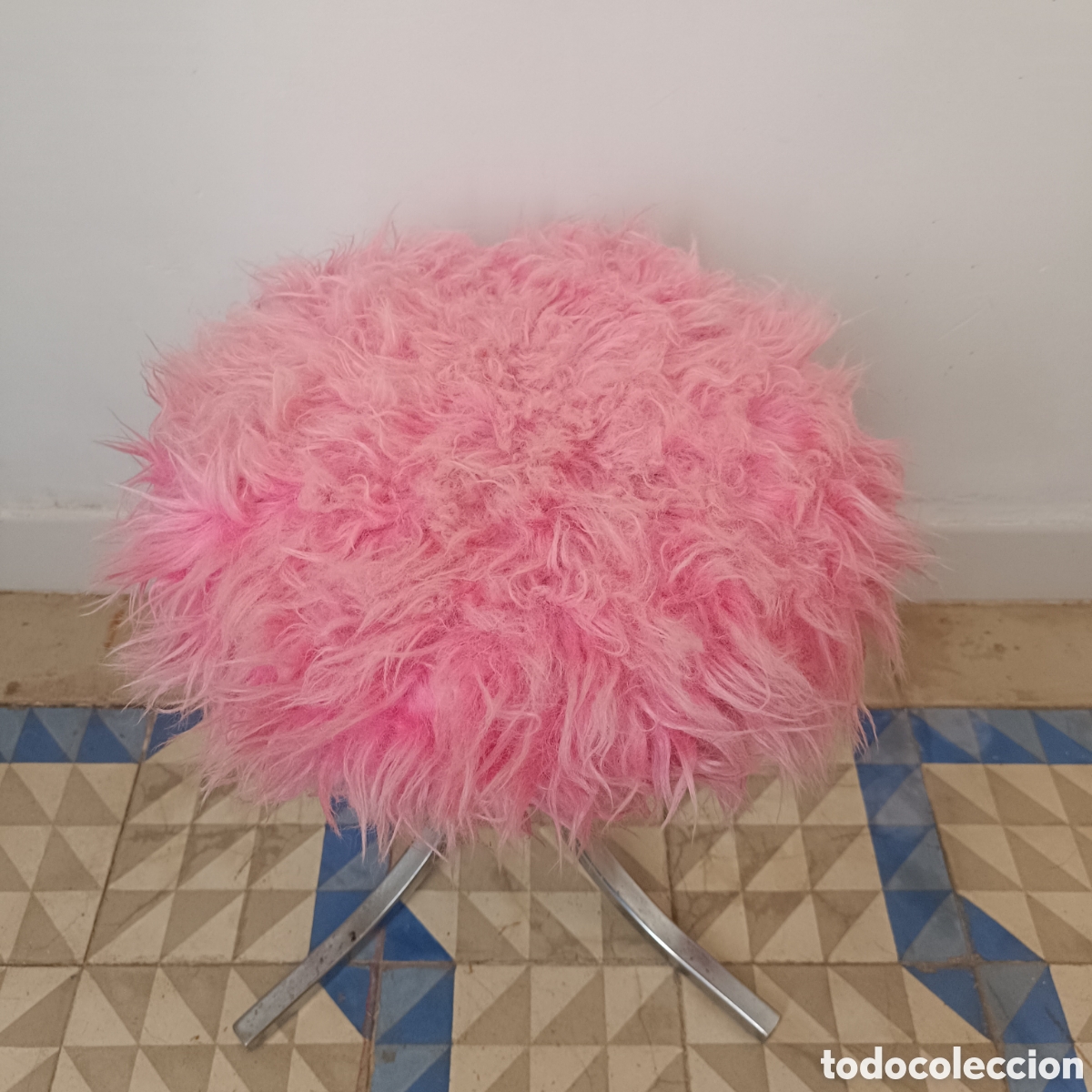 Vintage: Taburete peluche a&ntilde;os 70 Rosa - Foto 5