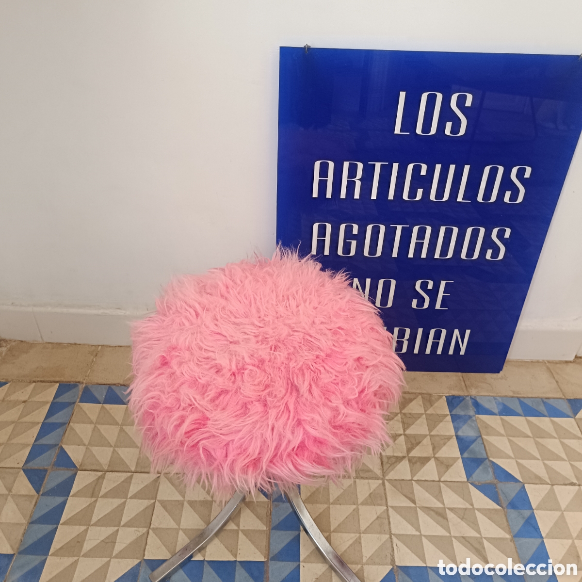 Vintage: Taburete peluche a&ntilde;os 70 Rosa - Foto 7