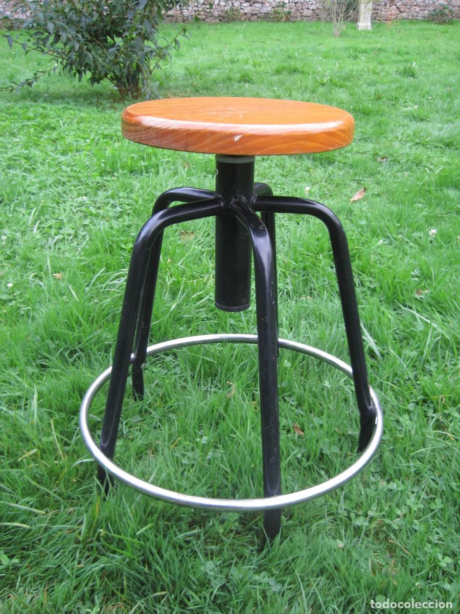Vintage: TABURETE DE HIERRO, ACERO Y MADERA - A&Ntilde;OS 70