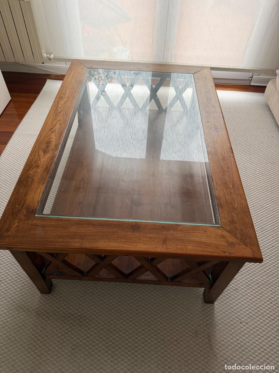 Vintage: Mesa de centro de madera, maciza y cristal - Foto 1