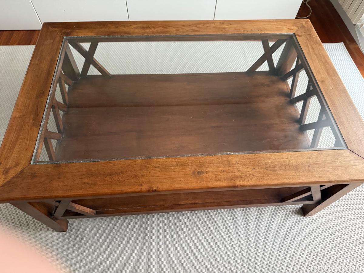 Vintage: Mesa de centro de madera, maciza y cristal - Foto 2