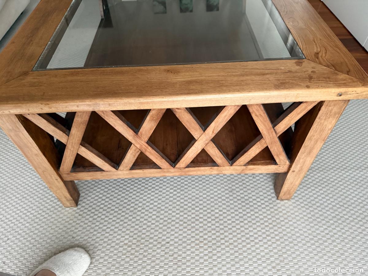 Vintage: Mesa de centro de madera, maciza y cristal - Foto 3