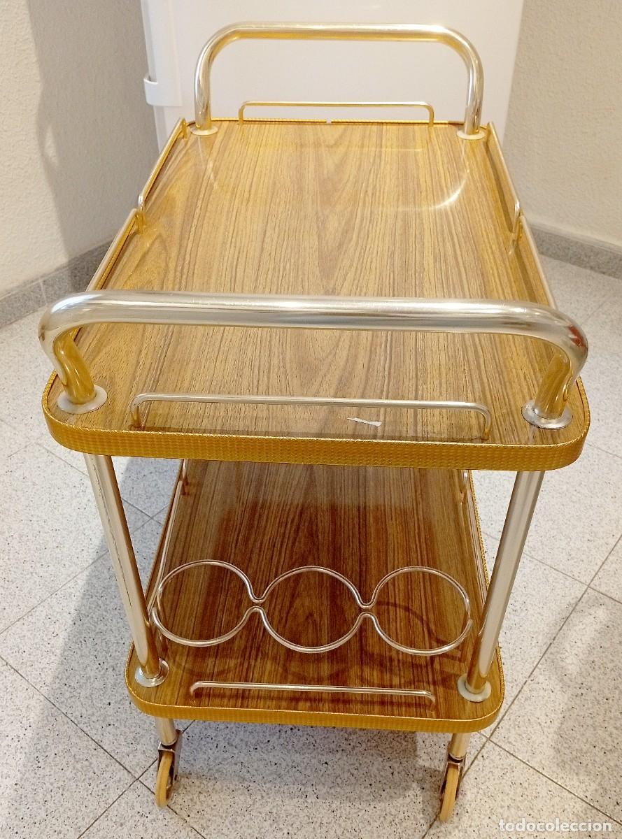 Vintage: Carrito Camarera Bar Vintage Espa&ntilde;ola A&ntilde;os 60 &ndash; Carrito Mid-Century Dorado con Ruedas Originales