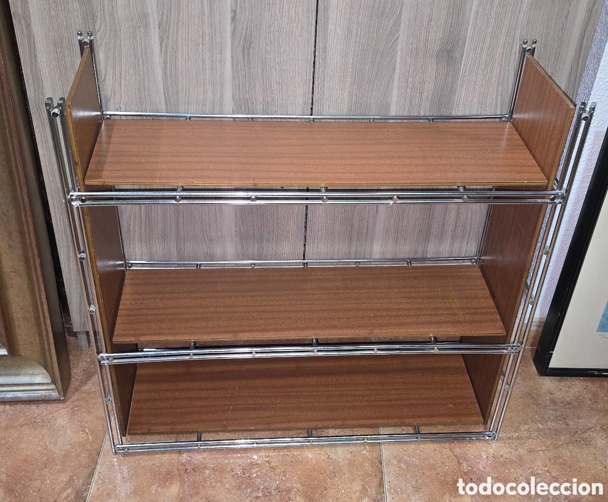 Vintage: PRECIOSA ESTANTERIA DESMONTABLE MULTISTRUX 5 PIEZAS TODAS CON MADERA Y COLOR CROMADO