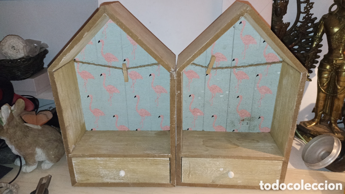 Vintage: DCasa dos organizadores madera dise&ntilde;o Flamingo rosa