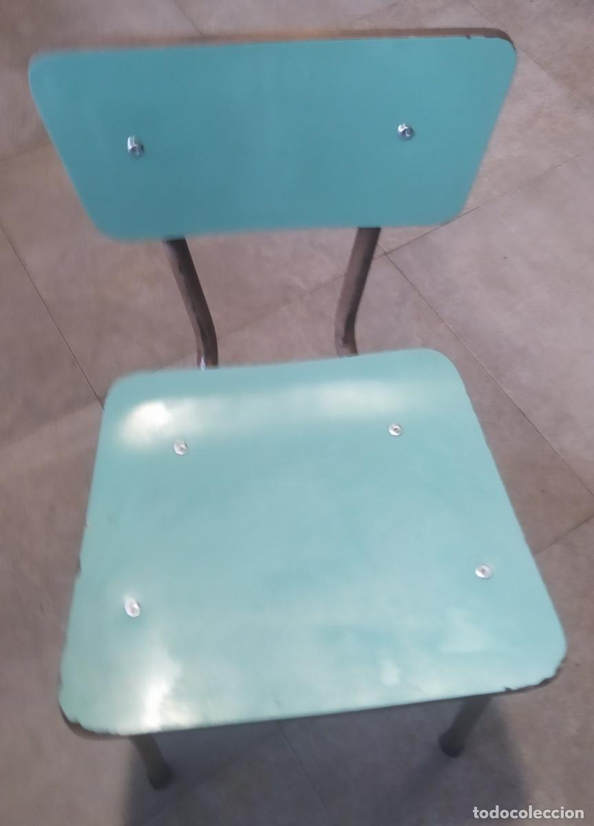 Vintage: silla infantil guarderia verde acero y madera