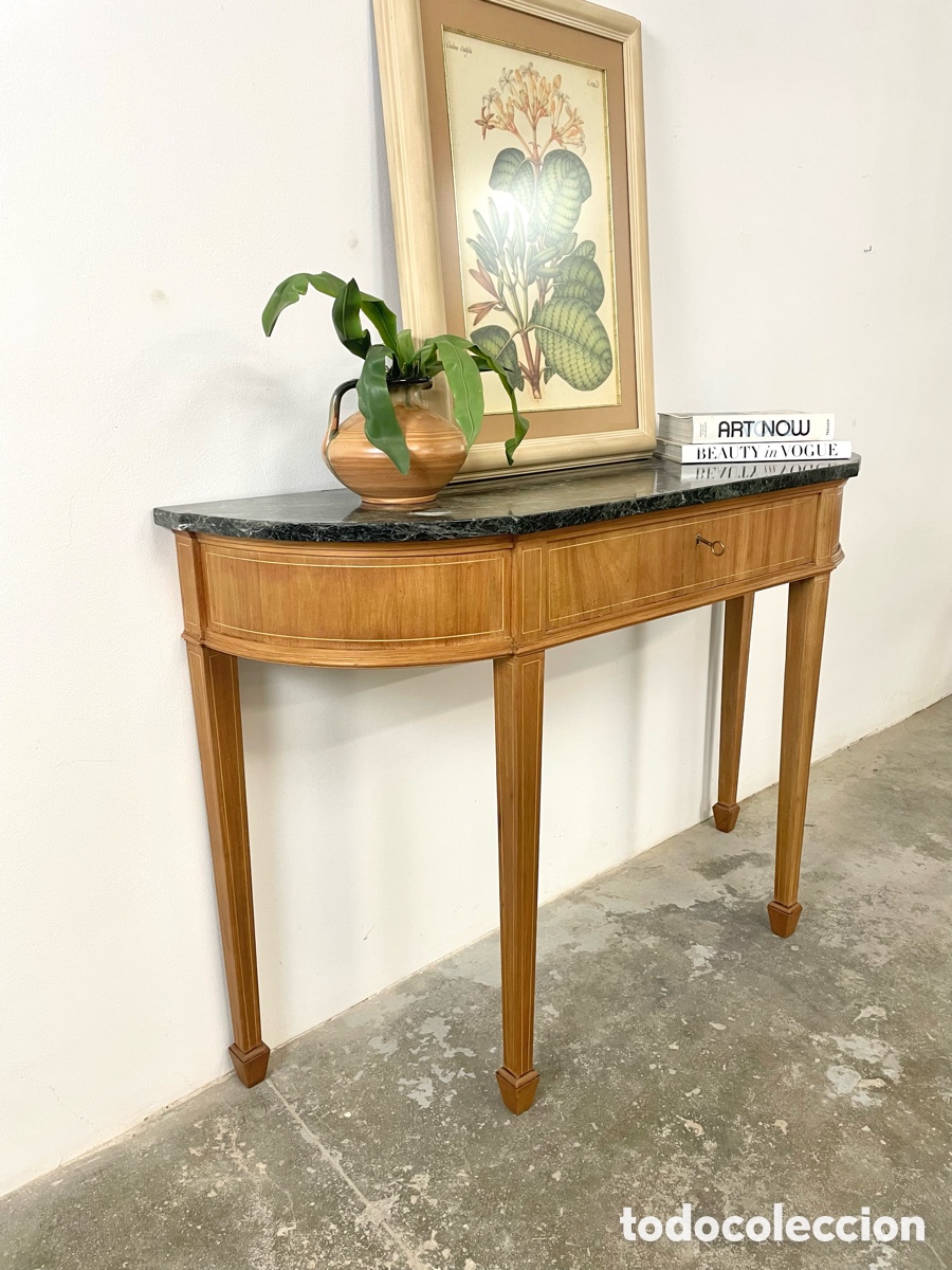 Vintage: Mesa consola madera roble y m&aacute;rmol - Foto 2
