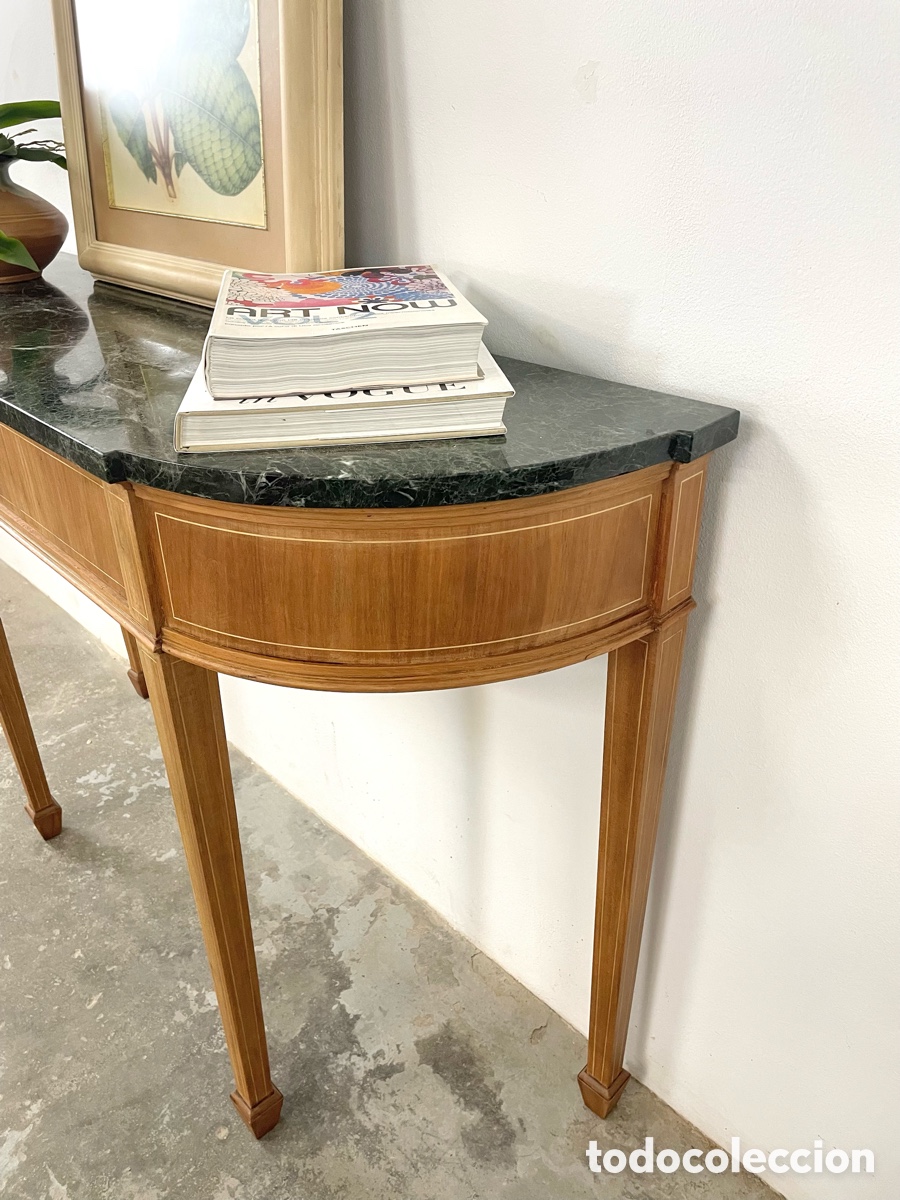 Vintage: Mesa consola madera roble y m&aacute;rmol - Foto 3