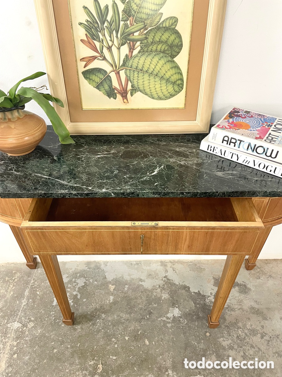 Vintage: Mesa consola madera roble y m&aacute;rmol - Foto 4