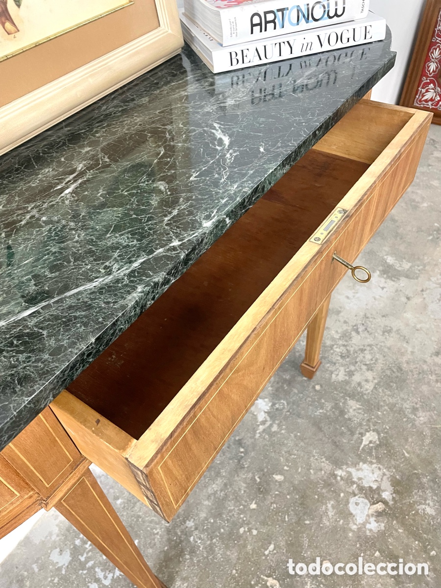 Vintage: Mesa consola madera roble y m&aacute;rmol - Foto 5