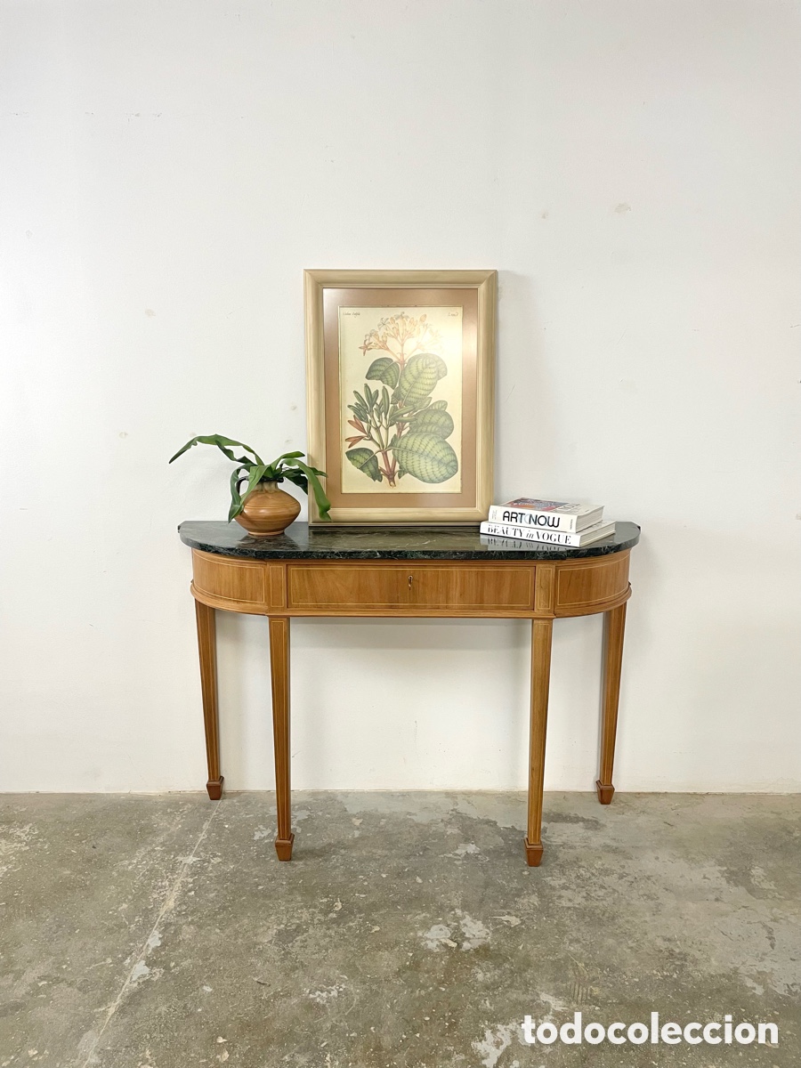 Vintage: Mesa consola madera roble y m&aacute;rmol