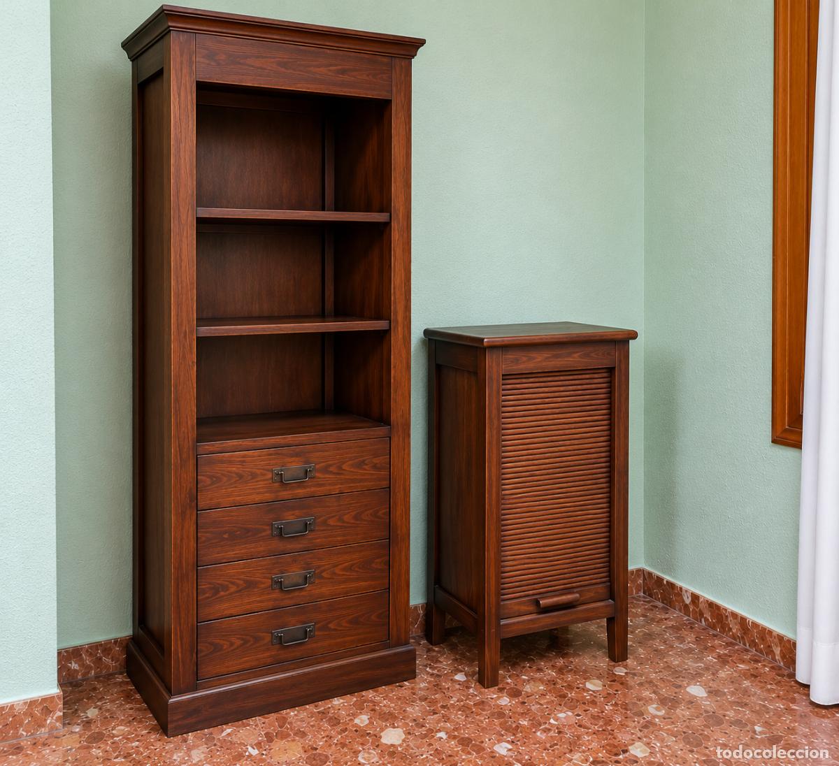 Vintage: Conjunto de 2 muebles de madera estilo cl&aacute;sico &ndash; Librer&iacute;a con cajones y armario de persiana enrollab