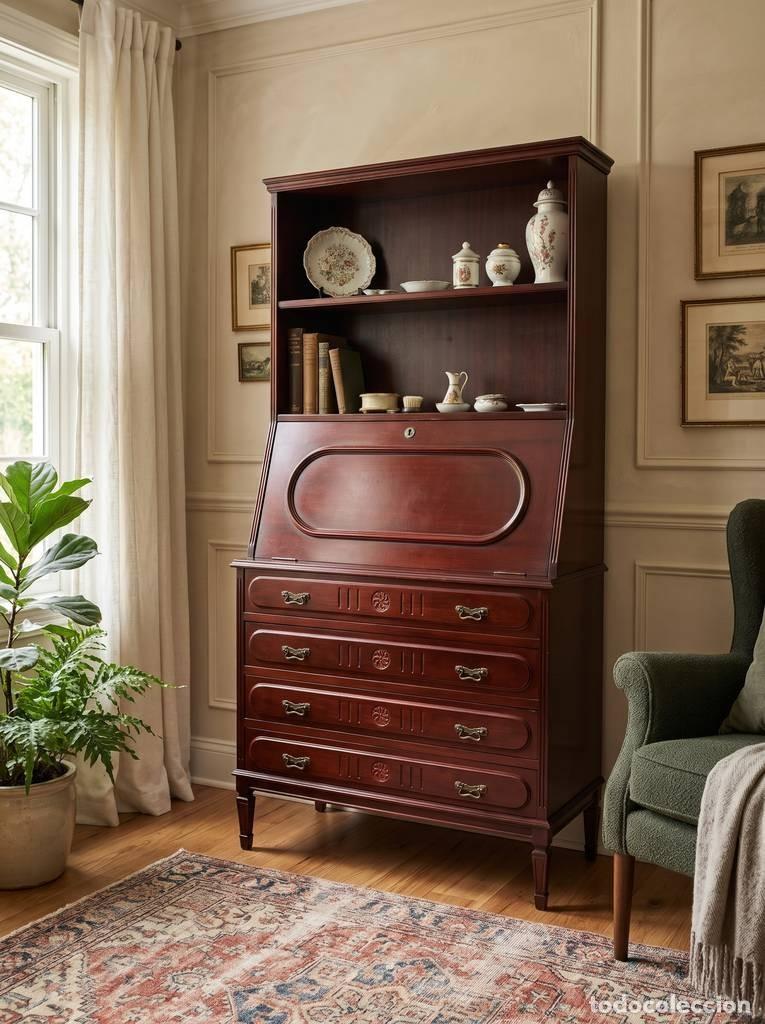 Vintage: MUEBLE SECRETER CON ESTANTER&Iacute;A - Foto 1