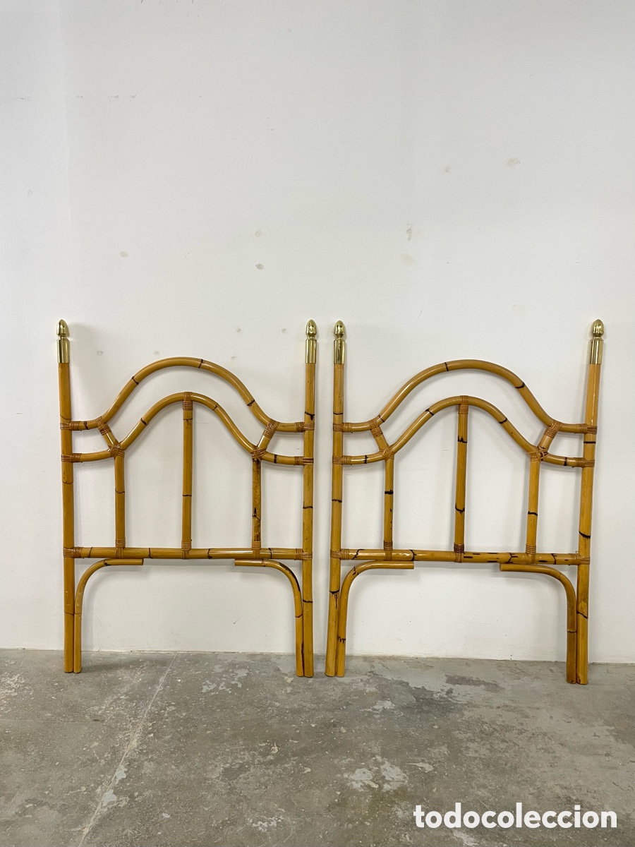 Vintage: Pareja cabeceros mimbre cama 90cm